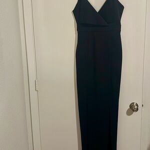 ASOS Black Formal Maxi Dress Wrap Bodice Spaghetti Strap Front Slit Size 6